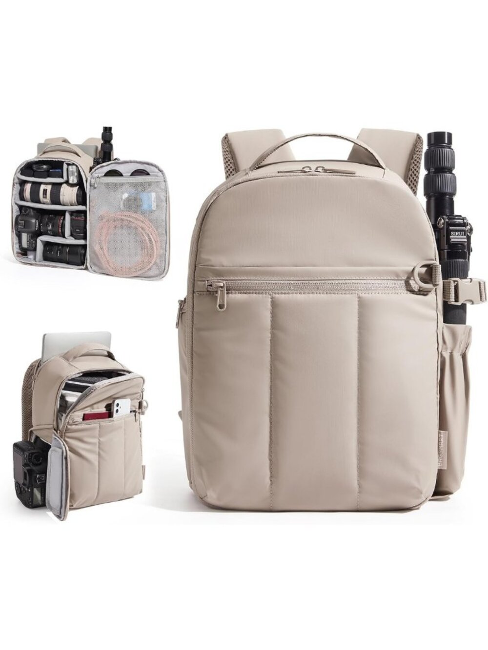Stylish Small Camera Backpack for Women with Laptop Compartment - Brown